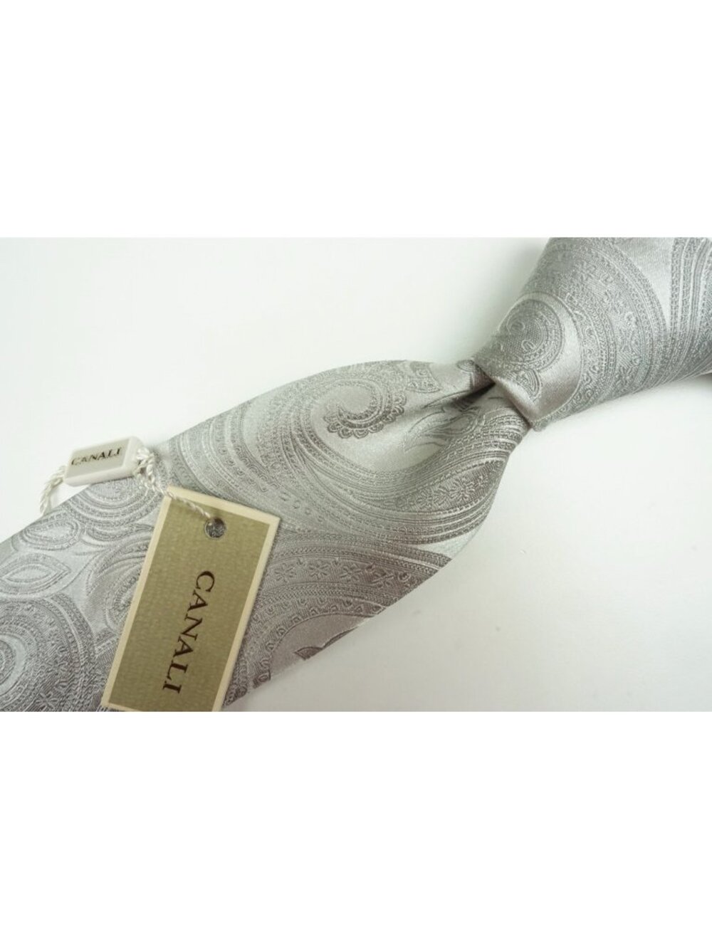 Canali 1934 Current Stainless Steel Silver Paisley Silk Tie Brand New With Tags